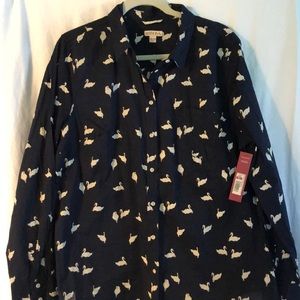 ModCloth style Swan print button down shirt xxl